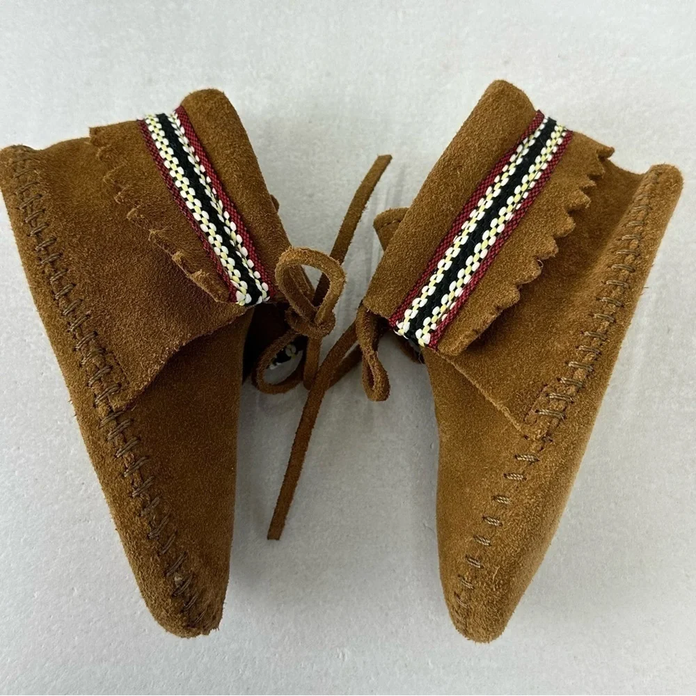 MINNETONKA Moccasins Suede Braid Bootie Brown Infant Size 6 Boots Leather